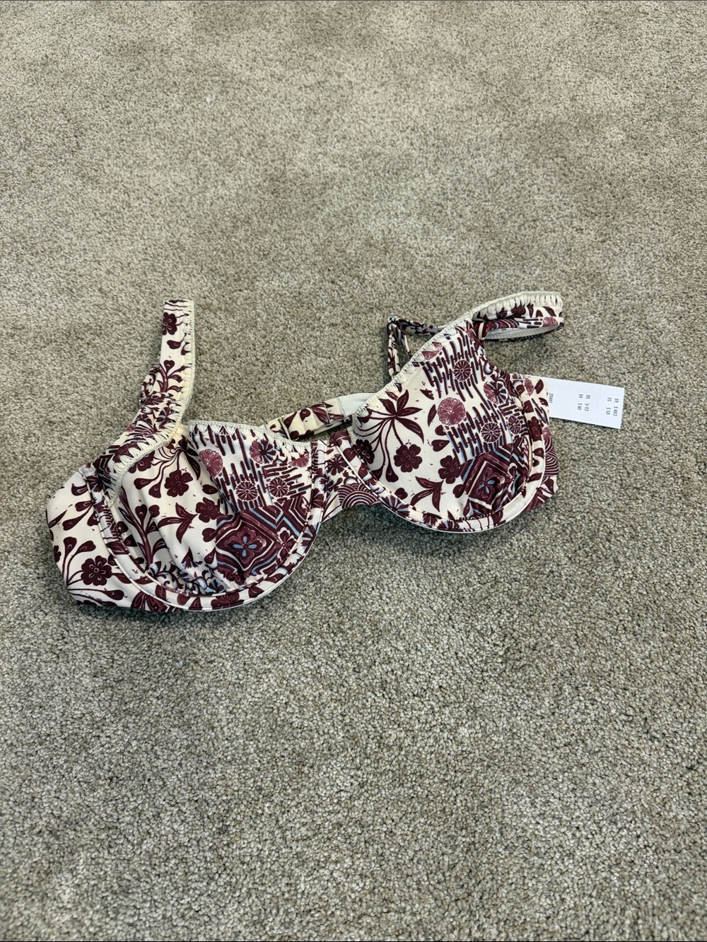 Abercrombie & Fitch Cream Bra with Burgundy Floral Print